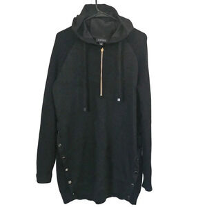 Sisters Long Sleeve‎ Black Hoodie Sweatshirt with Snap Details, Medium